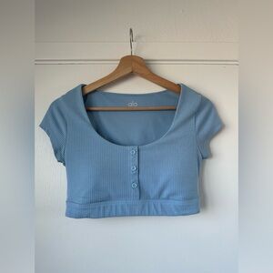 ALO Yoga Blissful Henley Bra Top Baby Blue Women’s Size Small